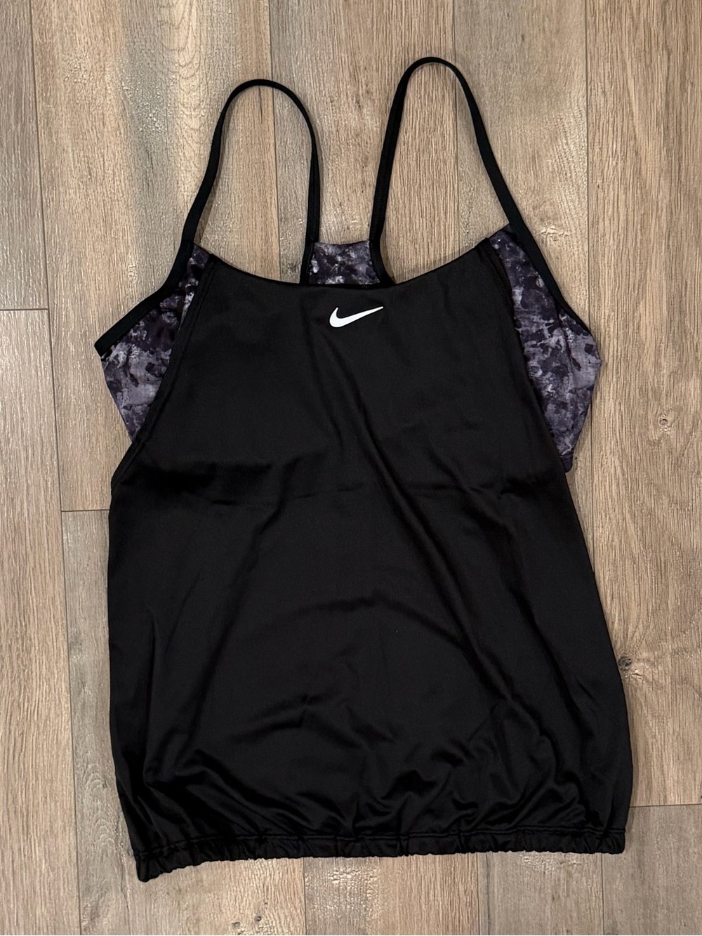 Nike Black Women's Swim Tank with Patterned Side Panels
